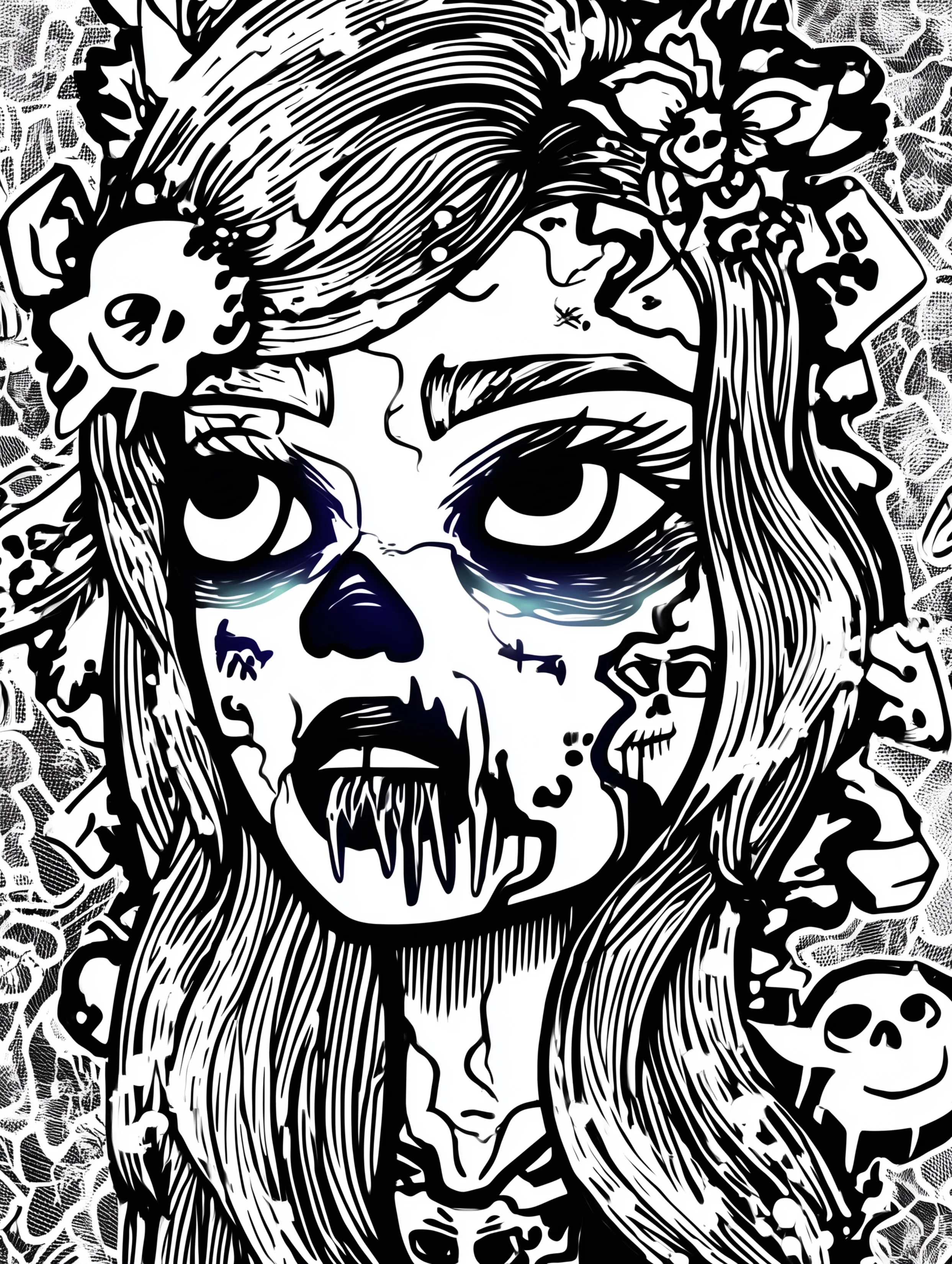 Free printable zombie coloring page for adults featuring a drooling zombie